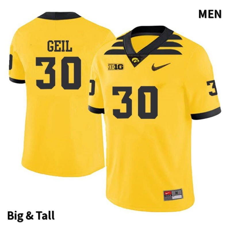 Men's Iowa Hawkeyes NCAA #30 Henry Geil Yellow Authentic Nike Big & Tall Alumni Stitched College Football Jersey PV34Y15OL